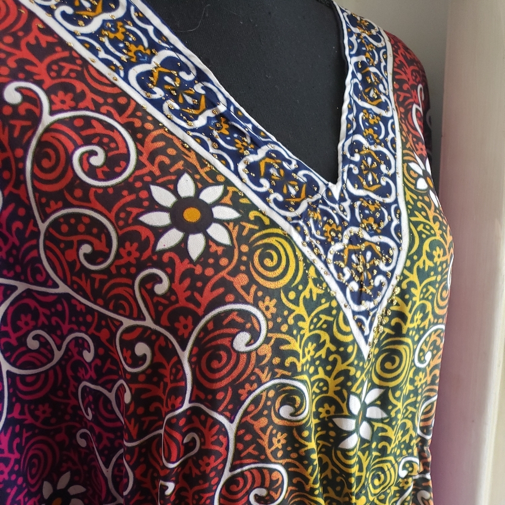 New Multicolored Floral Kaftan Abaya Coverup Dress - Picture 2 of 15